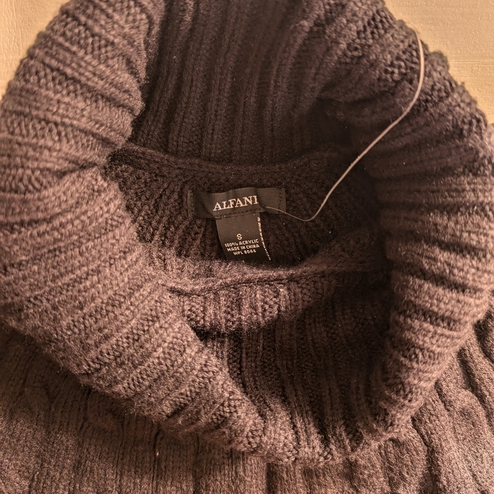 Alfani Brown Cowl Neck Sweater with Cable Knit Design - Picture 3 of 4